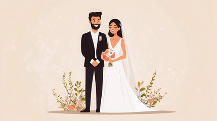 couple wedding party on background