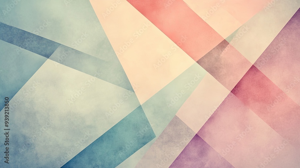 Poster overlapping geometric shapes in soft pastel colors, creating a calm and soothing abstract background