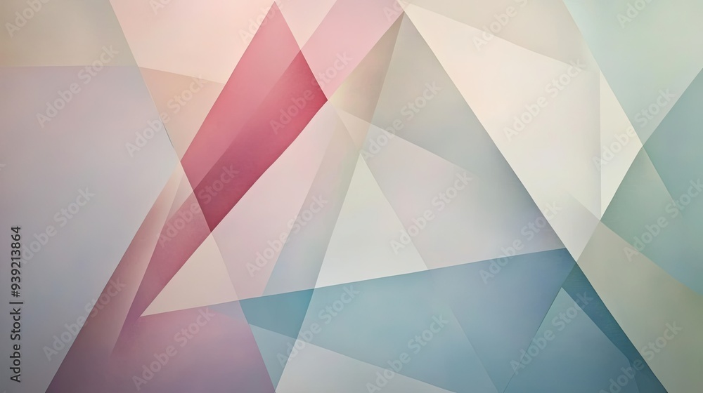 Poster overlapping geometric shapes in soft pastel colors, creating a calm and soothing abstract background