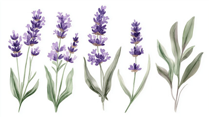 lavender flowers isolated on white, purple lavender