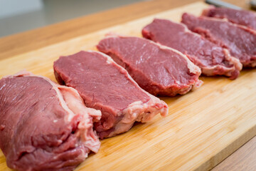 Raw fillet beef meat for steaks on the cutting board