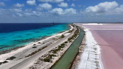 Salt Pier At Kralendijk In Bonaire Netherlands Antilles. Island Beach. Blue Sea Landscape. Kralendijk At Bonaire Netherlands Antilles. Tourism Background. Nature Seascape.