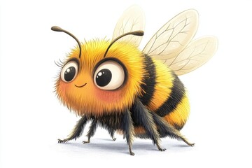 Cute Cartoon Bumble Bee with Big Eyes and Fuzzy Fur