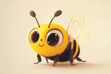 Obraz premium Adorable Cartoon Bumble Bee with Big Eyes and Fuzzy Body
