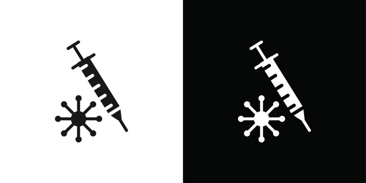 Covid 19 vaccine icon Black line art vector logo set
