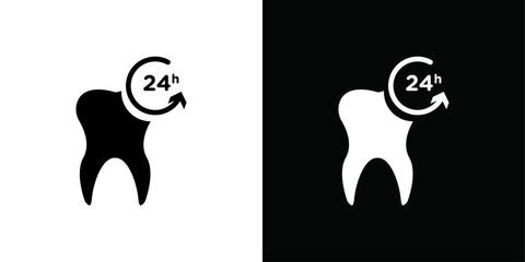 Dental Protection for 24 Hours icon Black line art vector logo set