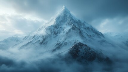 Snowy Mountain Peak Emerging from Mist
