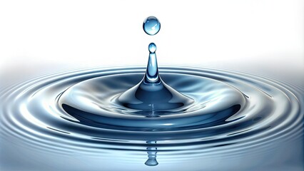 Transparent Illustration Of A Single, Clear Water Drop Falling Against A White Background.