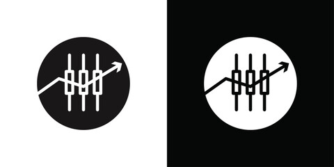 Forex stock market icon Black line art vector logo set
