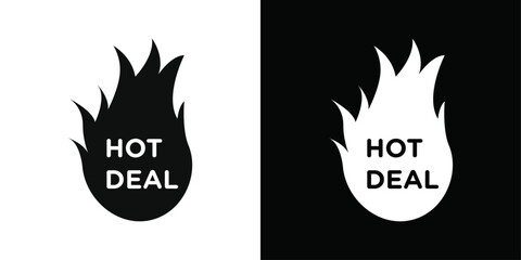 Hot deal icon Black line art vector logo set