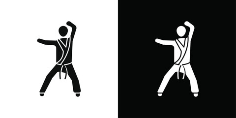 karate icon Black line art vector logo set