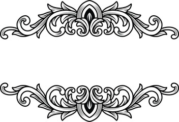 Elegant vintage border frame with baroque, filigree Decorative element. Vintage engraving with victorian scroll, swirl  ornamental vector design.