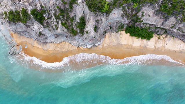 Beach Cliffs In Trancoso Bahia Brazil. Beach Landscape. Brazilian Northeast. Bahia Brazil. Seascape Outdoor. Beach Cliffs In Trancoso Bahia Brazil. Peaceful Scenery Of Tourism.