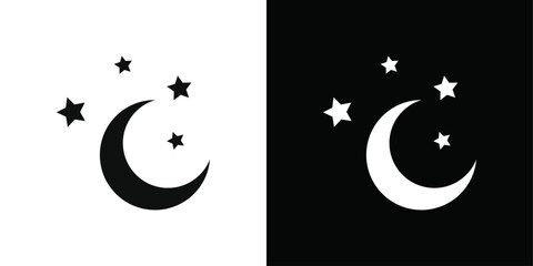 Fototapeta premium Moon and stars icon Black line art vector logo set