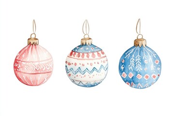 Watercolor Painted Christmas Ornaments with Geometric Patterns