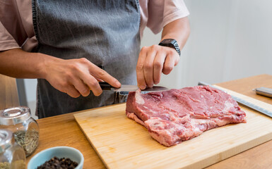 Raw fillet beef meat for steaks on the home electric grill