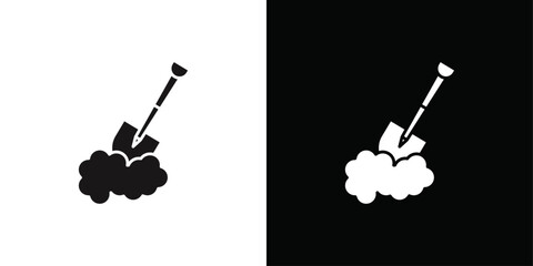 Snow and shovel icon Black line art vector logo set