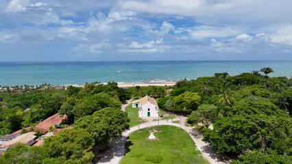 Fototapeta premium Trancoso Church In Trancoso Bahia Brazil. Religious Church. Brazilian Northeast. Bahia Brazil. Seascape Outdoor. Trancoso Church In Trancoso Bahia Brazil. Peaceful Scenery Of Tourism.
