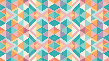 Obraz premium Vibrant, seamless, and abstract geometric pattern in pastel hues, featuring intersecting lines, shapes, and minimalist design elements on a flat, solid-colored background.