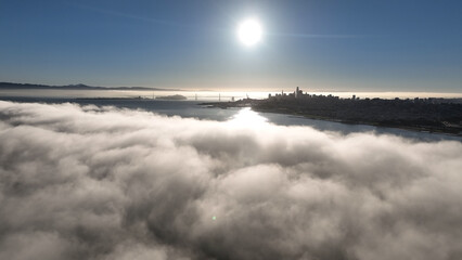 Foggy Morning At San Francisco In California United States. Megalopolis Downtown Cityscape....