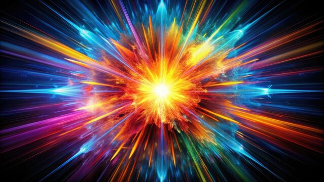 Vibrant, stylized explosion icon bursts forth with dynamic energy, radiating colorful shockwaves and fragments in a dramatic, high-contrast visual representation of intense release.