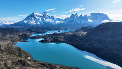National Park Of Torres Del Paine In Punta Arenas Chile. Snowy Mountains. Glacial Scenery. Punta...