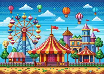 Retro Pixel: 8-bit, vibrant, nostalgic, arcade, fairground