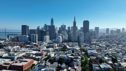 Fototapeta premium Corporate Buildings At San Francisco In California United States. Megalopolis Downtown Cityscape. Business Travel. Corporate Buildings At San Francisco In California United States. 