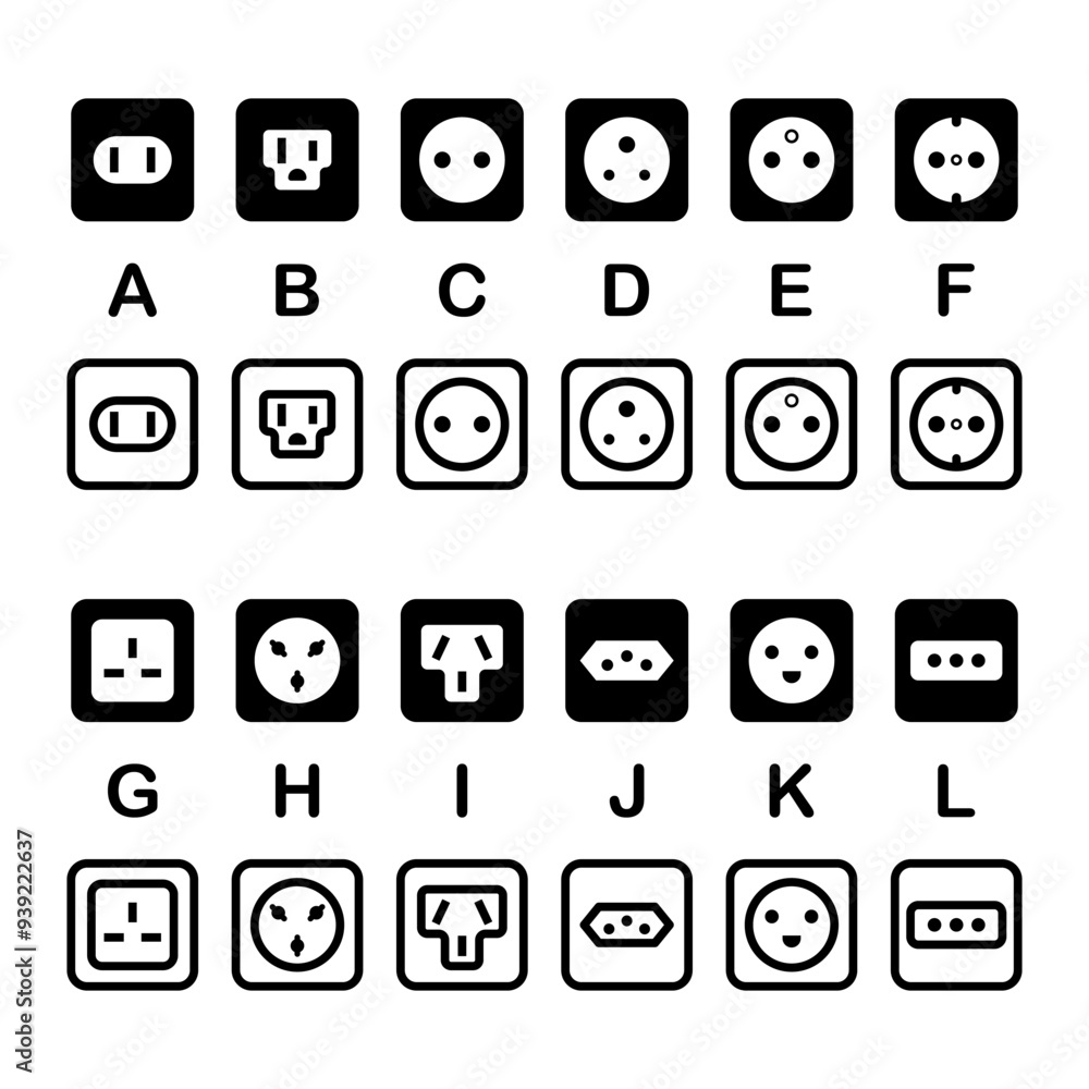 Aufkleber socket types icon set. rosette plugs vector illustration collection. electrical socket symbol. elect