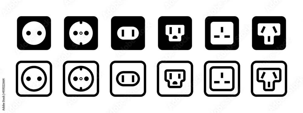 Aufkleber socket types icon set. rosette vector illustration. plug types collection. electrical power symbol. 