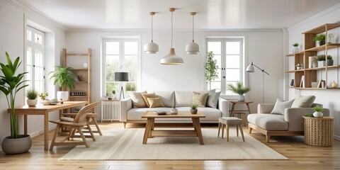 Scandinavian Minimalism: Pure white and natural wood embody the simplicity and functionality of Scandinavian design, with clean lines and sparse furnishings.