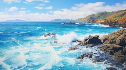 Obraz premium Waves crashing on a rocky coastline seen from above