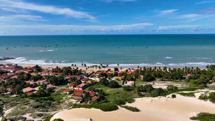 Obraz premium Calcanhar Lighthouse At Touros In Rio Grande Do Norte Brazil. Seascape Landscape. Coast Lighthouse. Nature Vegetation. Calcanhar Lighthouse At Touros In Rio Grande Do Norte Brazil.