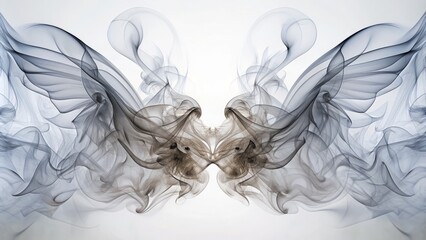 Seraphic Veil: Delicate smoke cascading over a pristine white background, creating an illusion of angelic wings.