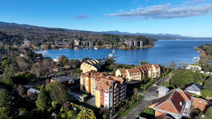 Coastal City At Pucon In Los Lagos Chile. Coast City. Volcanic Beach. Travel Landscape. Pucon Chile. Volcano Background. Coastal City At Pucon In Los Lagos Chile.