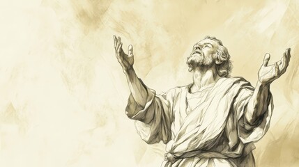 Fototapeta premium Illustration of Job’s Hymn to Wisdom - Job Acknowledging the Invaluable Nature of Wisdom, Beige Background