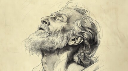 Illustration of Job’s Final Appeal, Filled with Sorrow, Hope, and Unyielding Faith in God’s Justice, Biblical Illustration, Beige Background