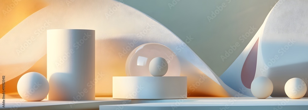 Poster 64. abstract 3d composition with geometric figures and a smooth ceramic circle background