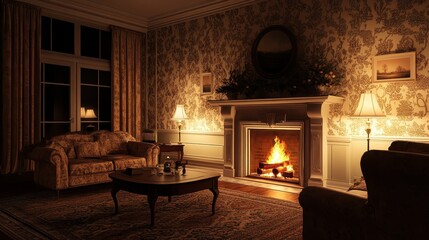 Fototapeta premium Cozy Living Room with Fireplace