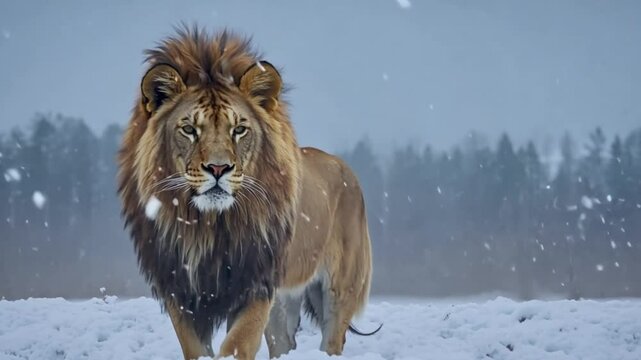 a lion in the snow footage