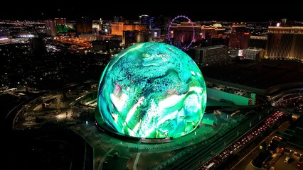 Las Vegas Sphere At Las Vegas In Nevada United States. Landmark Tourism Travel. Illuminated Las...