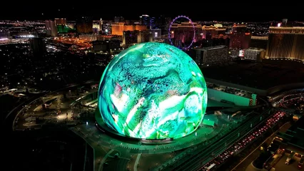 Fototapete Las Vegas Sphere At Las Vegas In Nevada United States. Landmark Tourism Travel. Illuminated Las Vegas Skyline. Las Vegas Sphere At Las Vegas In Nevada United States.  © bydronevideos
