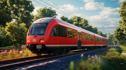 Obraz premium Red passenger train 3D rendering