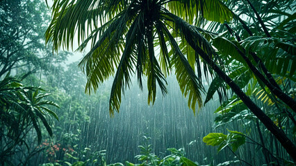 Naklejka premium palm tree leaves in the rain 