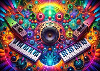 Technicolor Fusion: Energetic, vibrant, kaleidoscopic colors, electronic beats, eclectic instrumentation