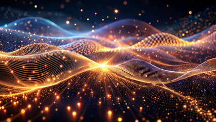 Obraz premium Golden Network of Dynamic Connections and Energy Flow in Abstract Style