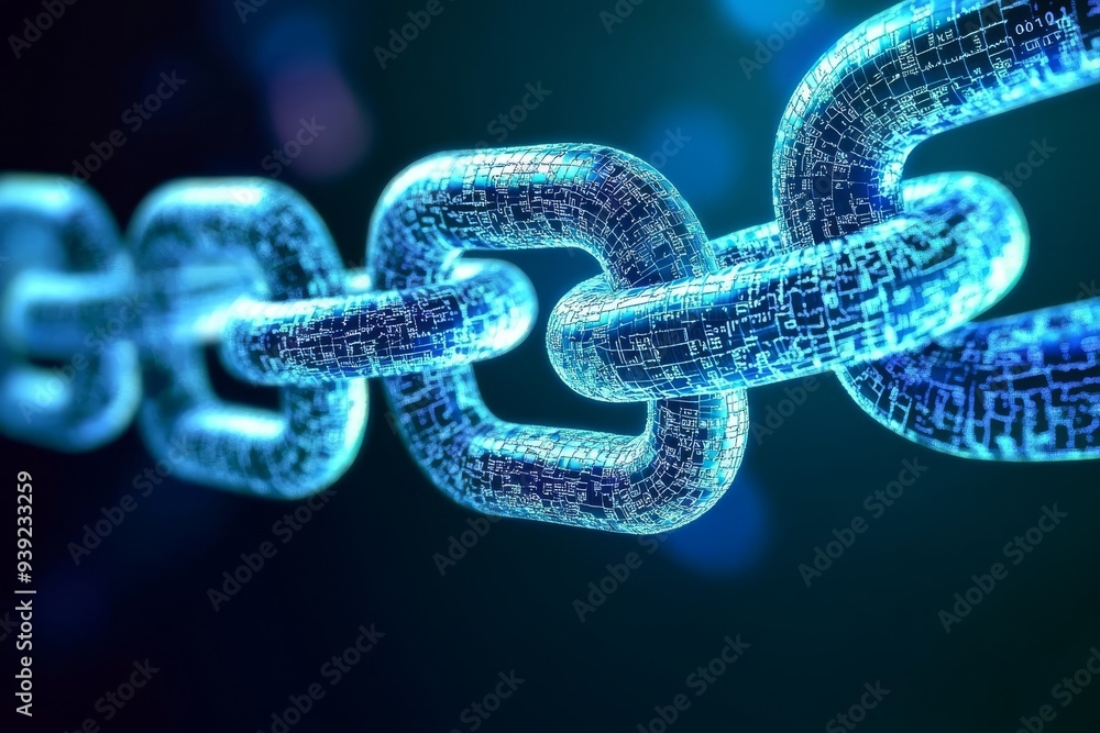 Poster abstract digital chain link cybersecurity networking technology concept