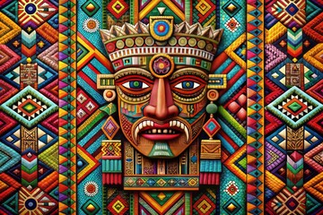Fototapeta premium Tribal Totem Adornment: Geometric designs, bold colors, ethnic patterns, cultural influences, border embellishments