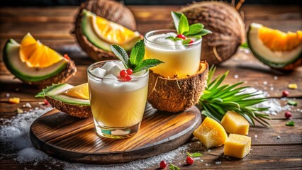 Tropical Twist: Intriguing drink infused with the subtle sweetness of coconut shavings, a delightful burst of tropical flavor.