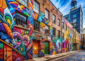 Fototapeta premium Urban Tapestry: Graffiti-inspired patterns, bold colors, street art aesthetic, edgy, contemporary
